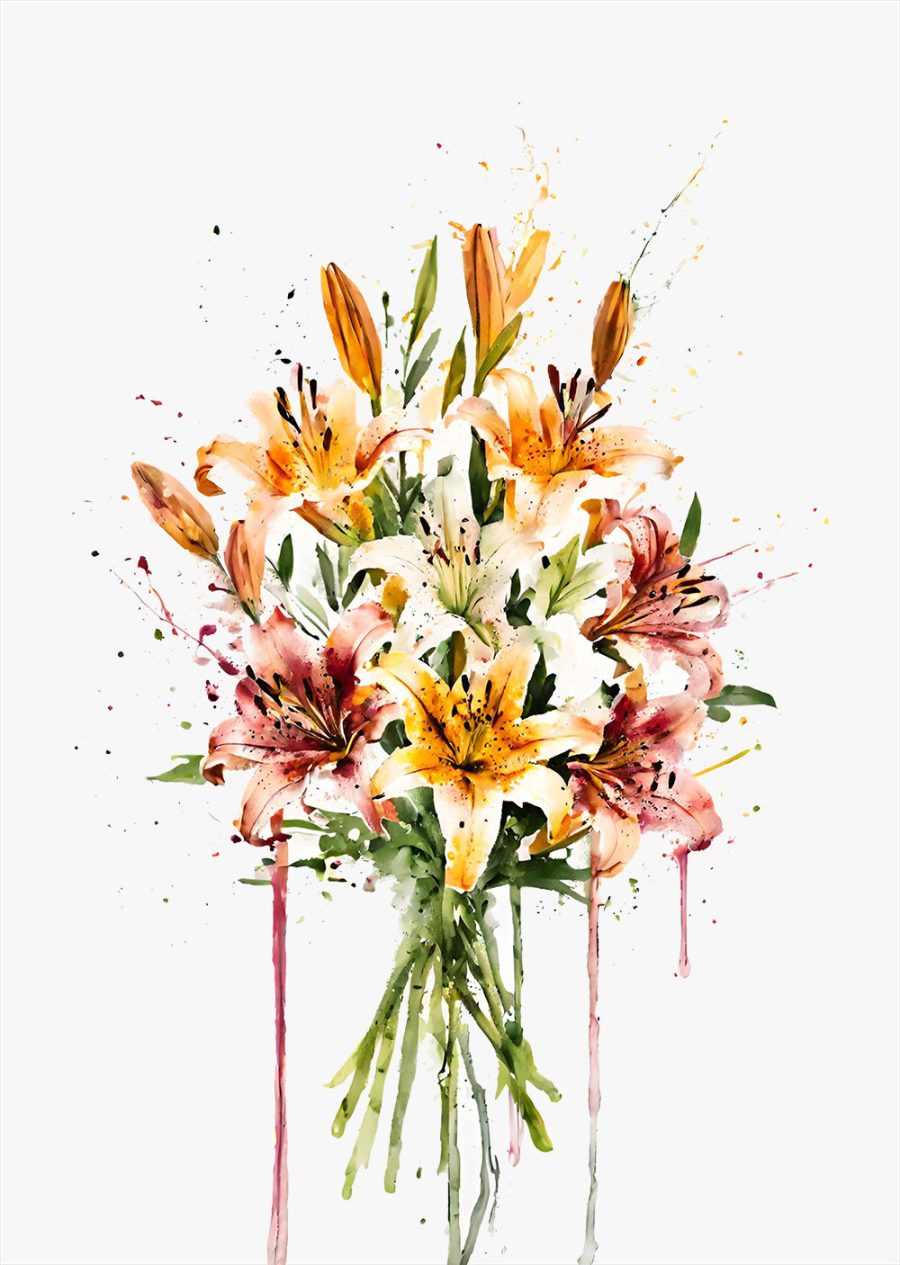 Lilies Floral Bouquet Wall Art Print