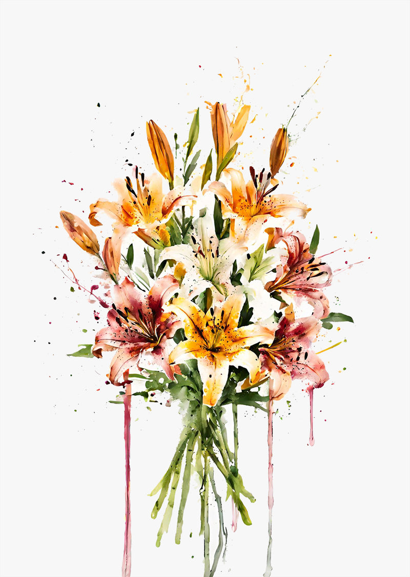 Lilies Floral Bouquet Wall Art Print
