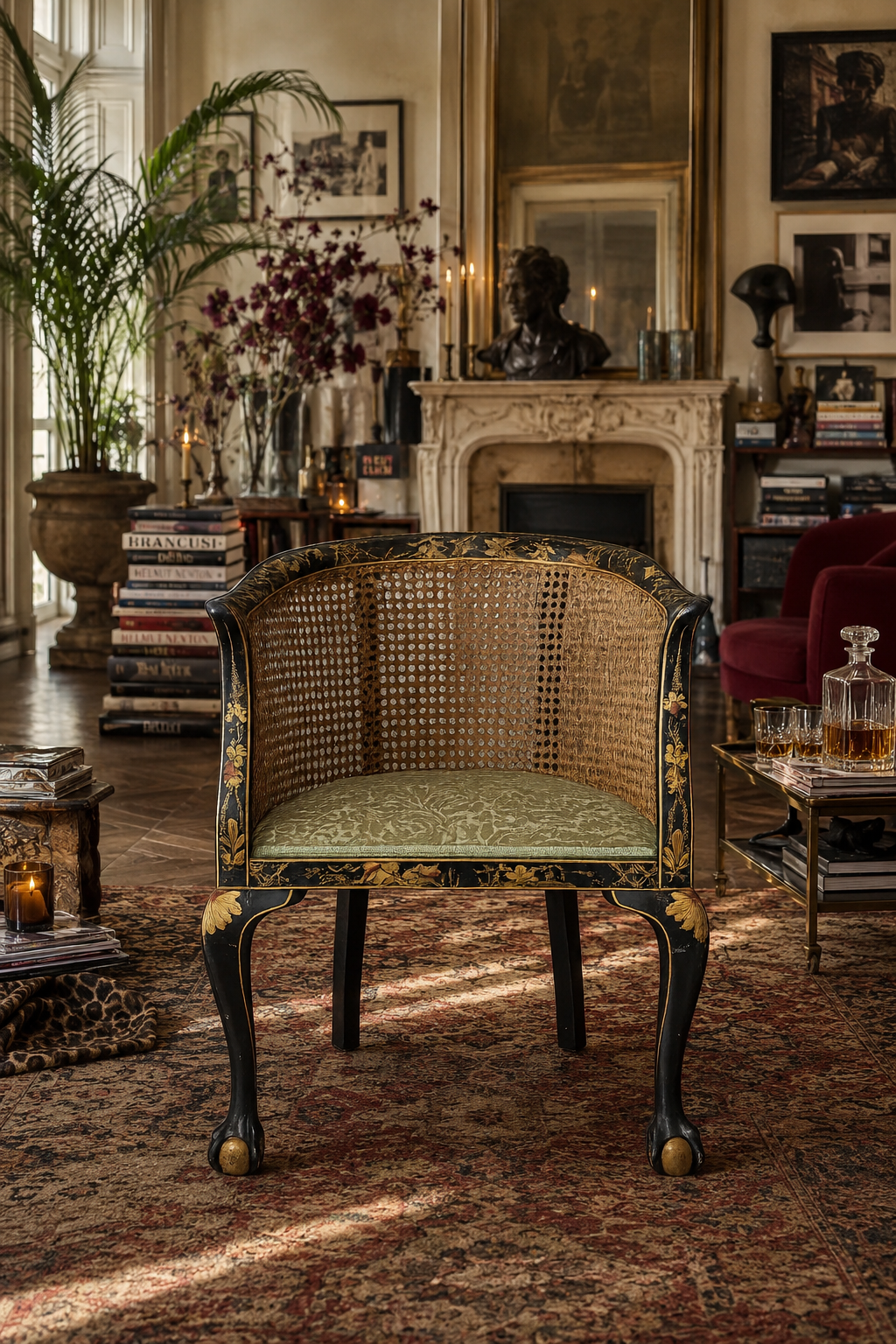 Chinoiserie Japanned gilt Ebonised Armchair.