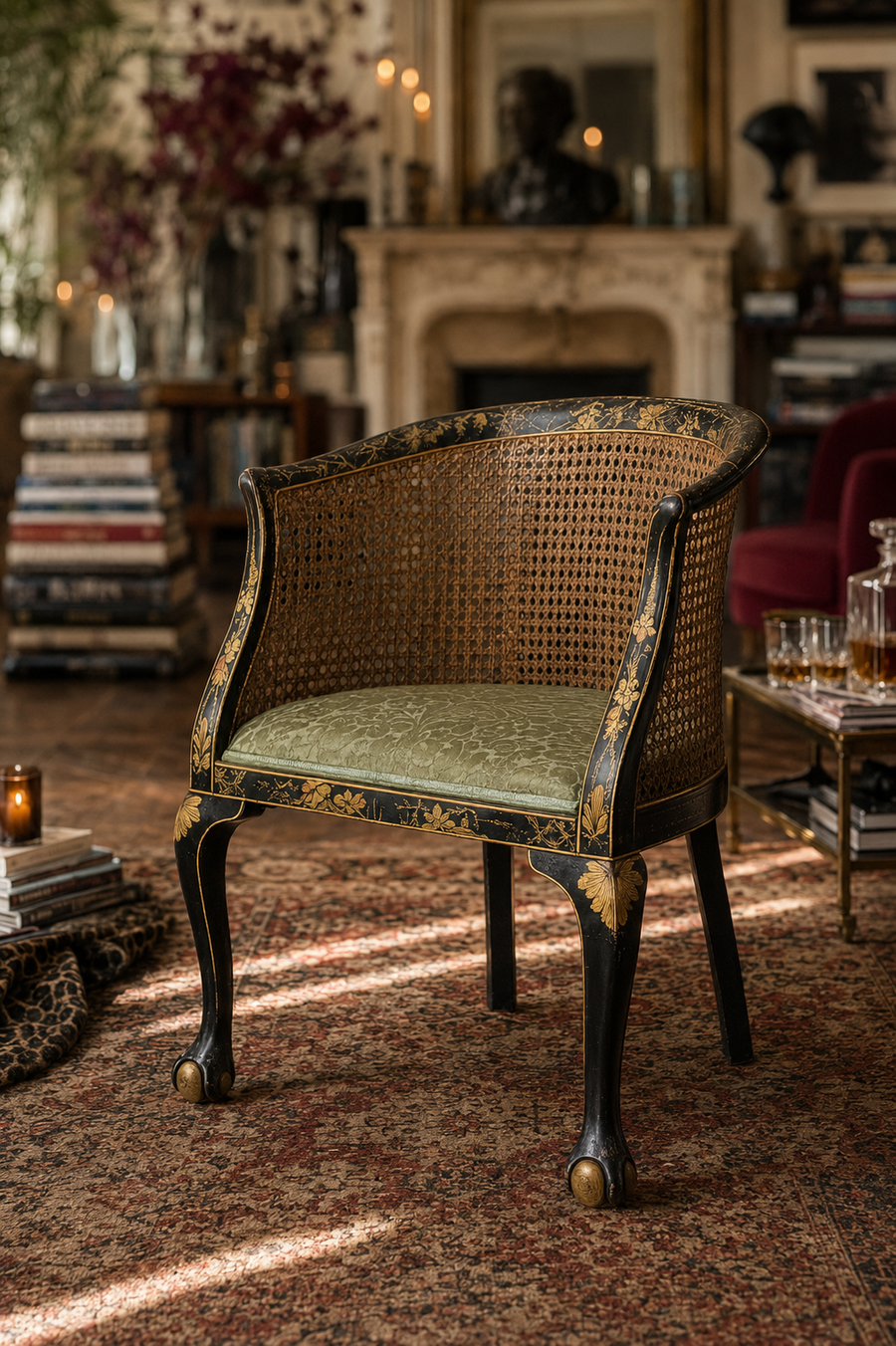 Chinoiserie Japanned gilt Ebonised Armchair.