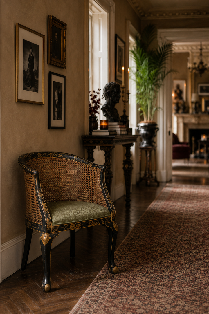 Chinoiserie Japanned gilt Ebonised Armchair.
