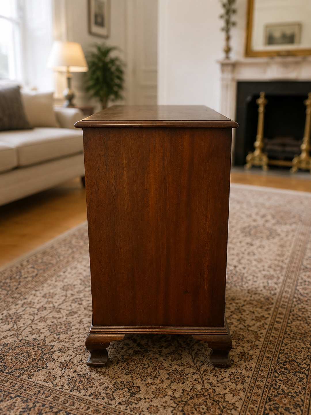 Antique Mahogany and Inlaid Kneehole Desk
