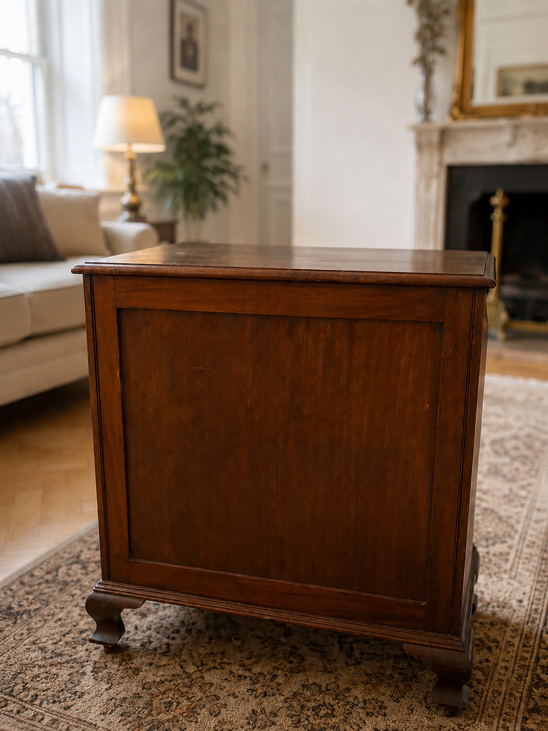 Antique Mahogany and Inlaid Kneehole Desk