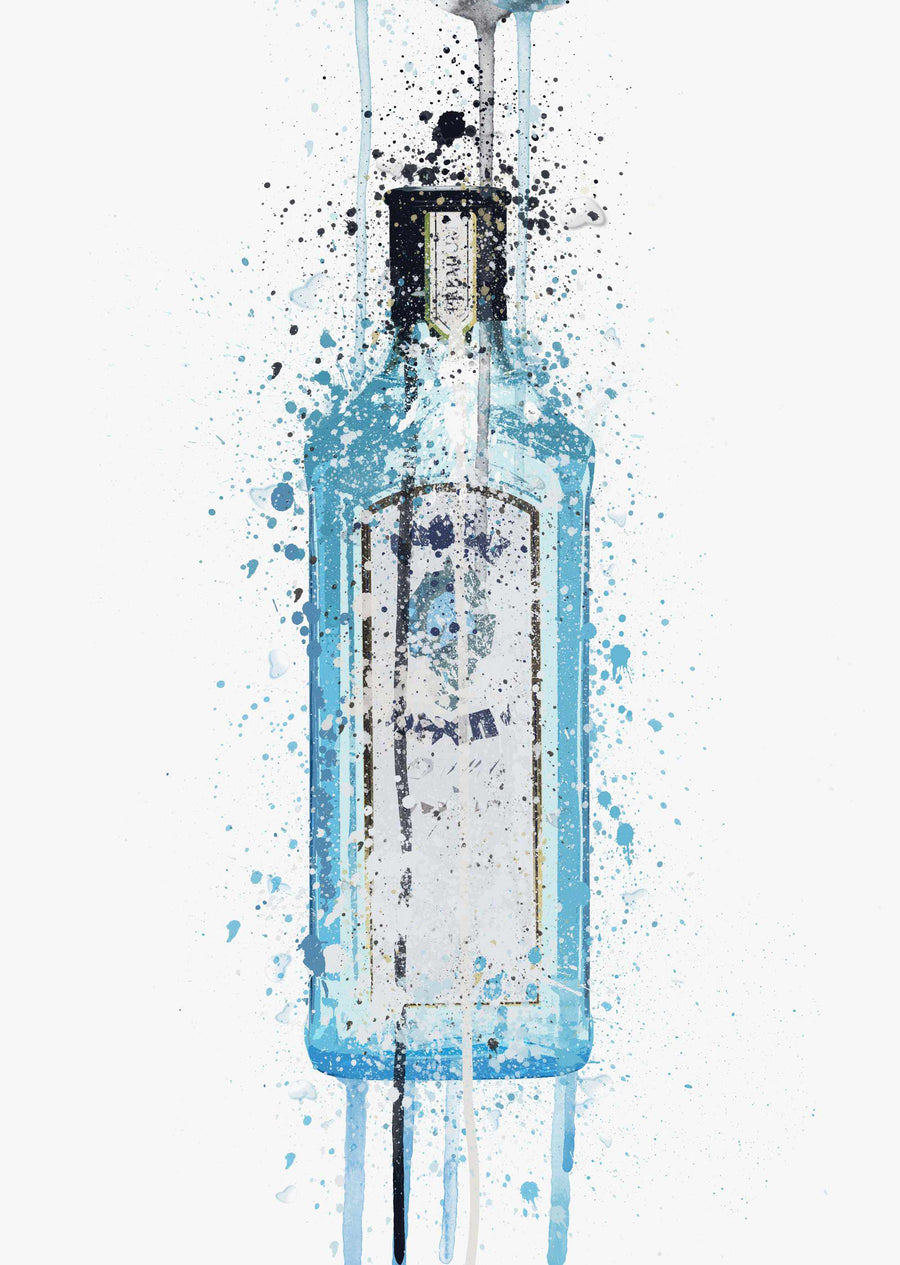 Gin Bottle Wall Art Print 'Ocean Blue'