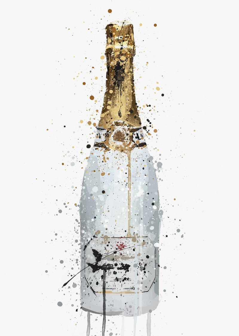 Champagne Bottle Wall Art Print 'Blanc'