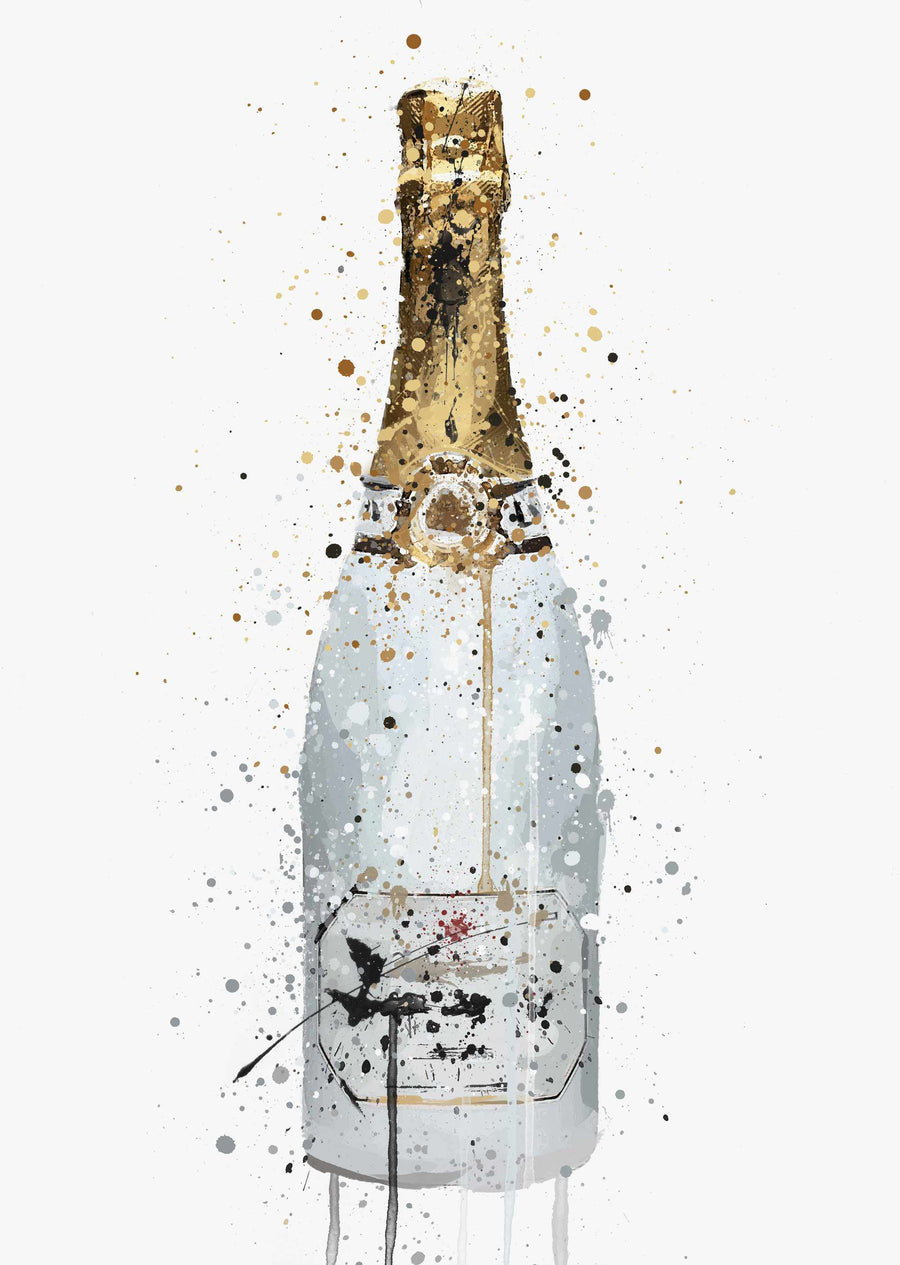 Champagne Bottle Wall Art Print 'Blanc'