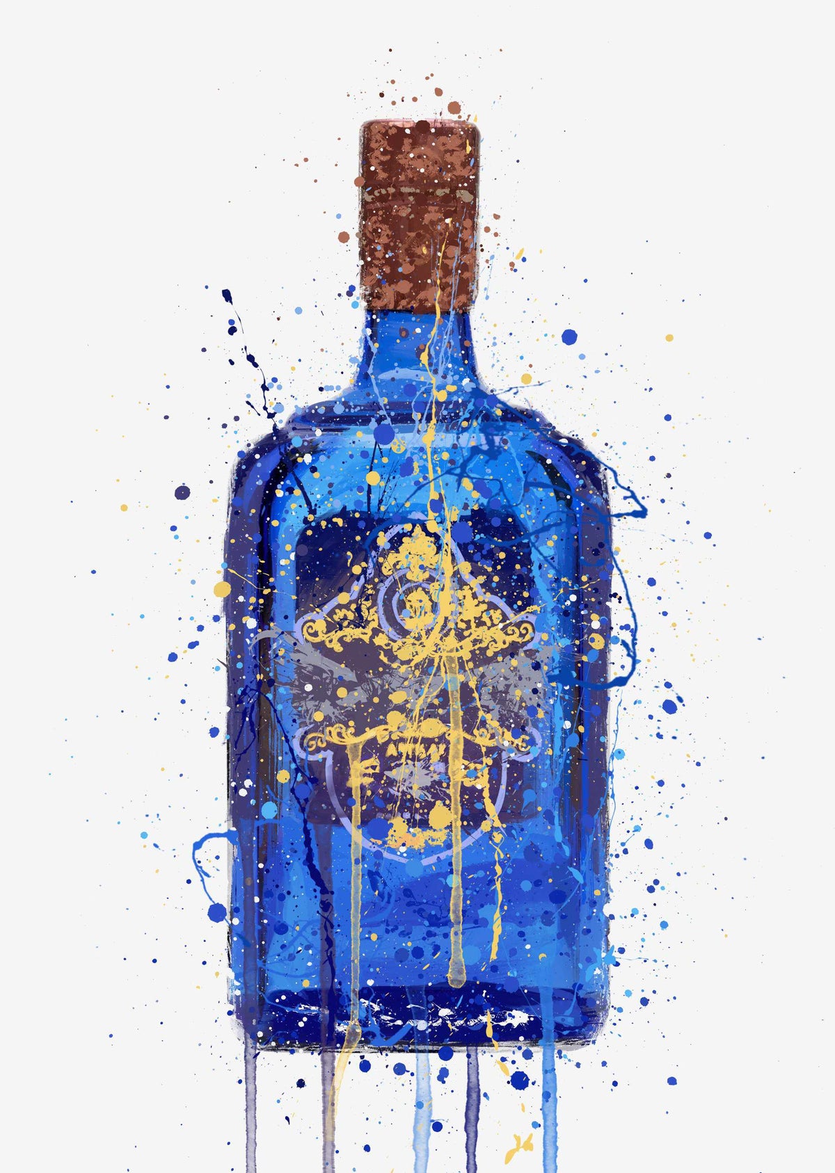 Gin Bottle Wall Art Print 'Royal Blue'