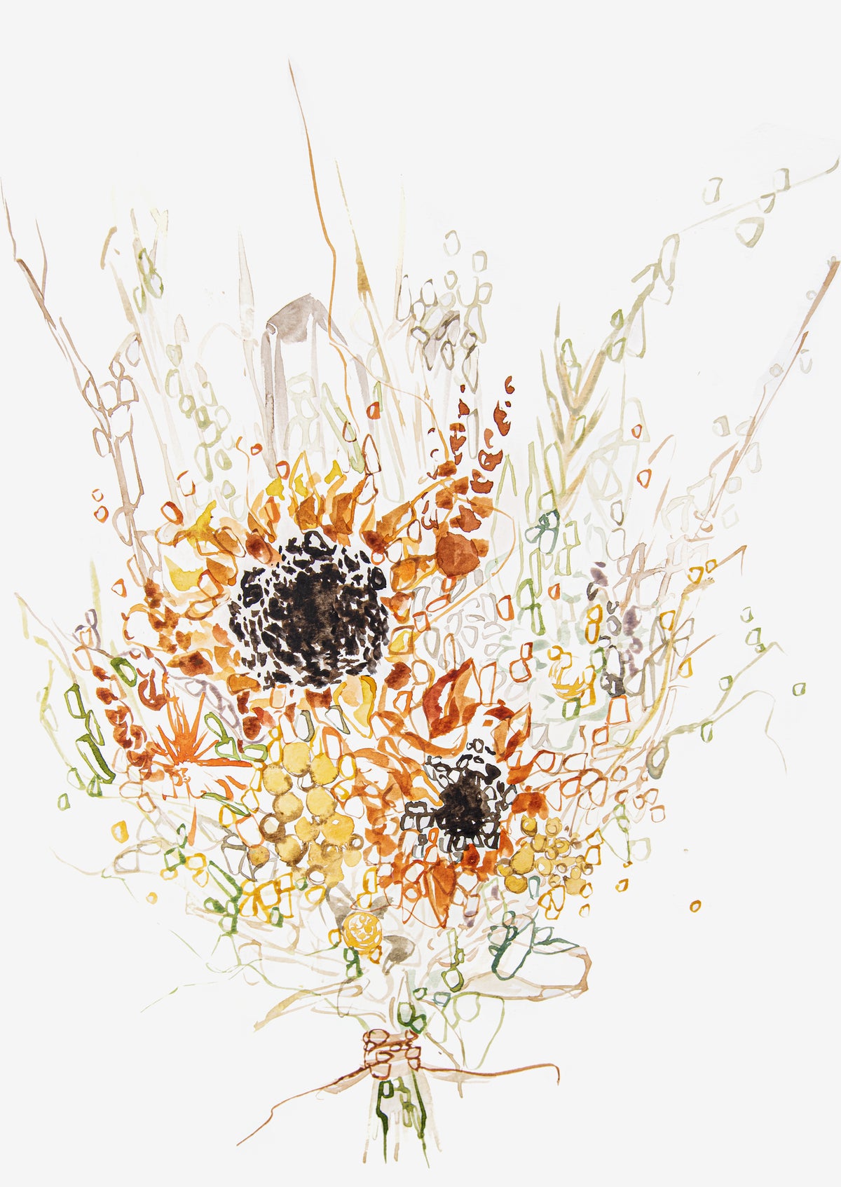 Dried Sunflower Bouquet Wall Art Print