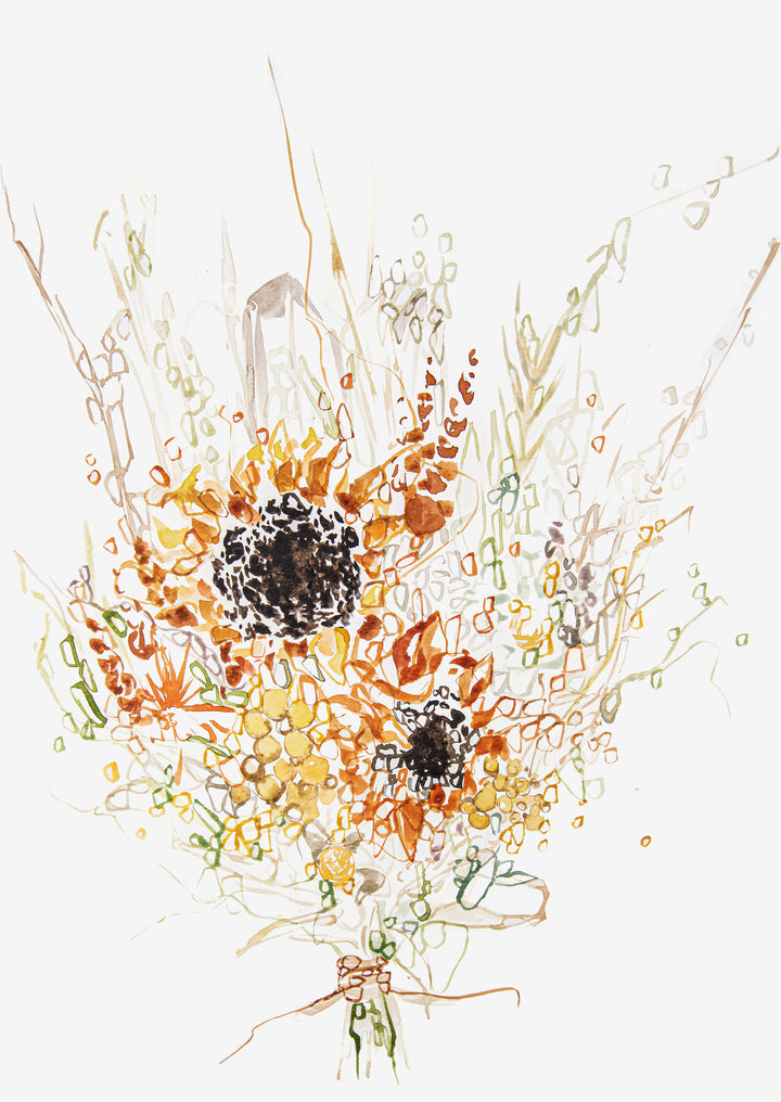 Dried Sunflower Bouquet Wall Art Print