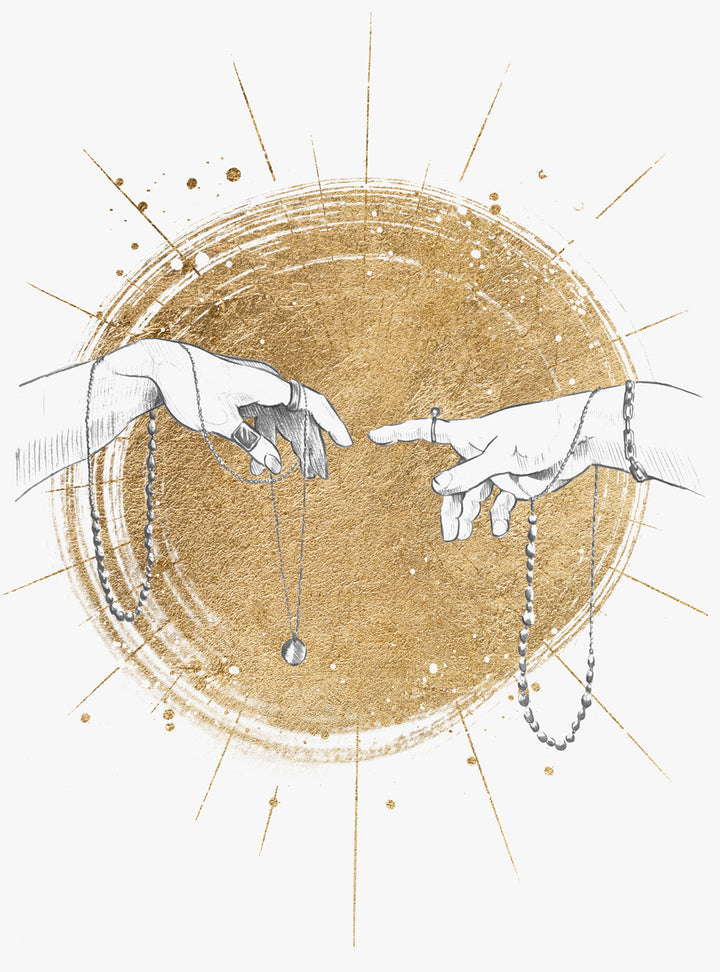 The Creation of Adam by Michelangelo, Reimagined Renaissance Inspired Wall Art Print 'Golden Touch'