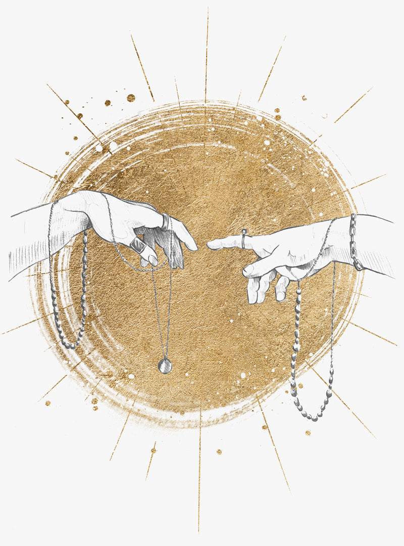 The Creation of Adam by Michelangelo, Reimagined Renaissance Inspired Wall Art Print 'Golden Touch'
