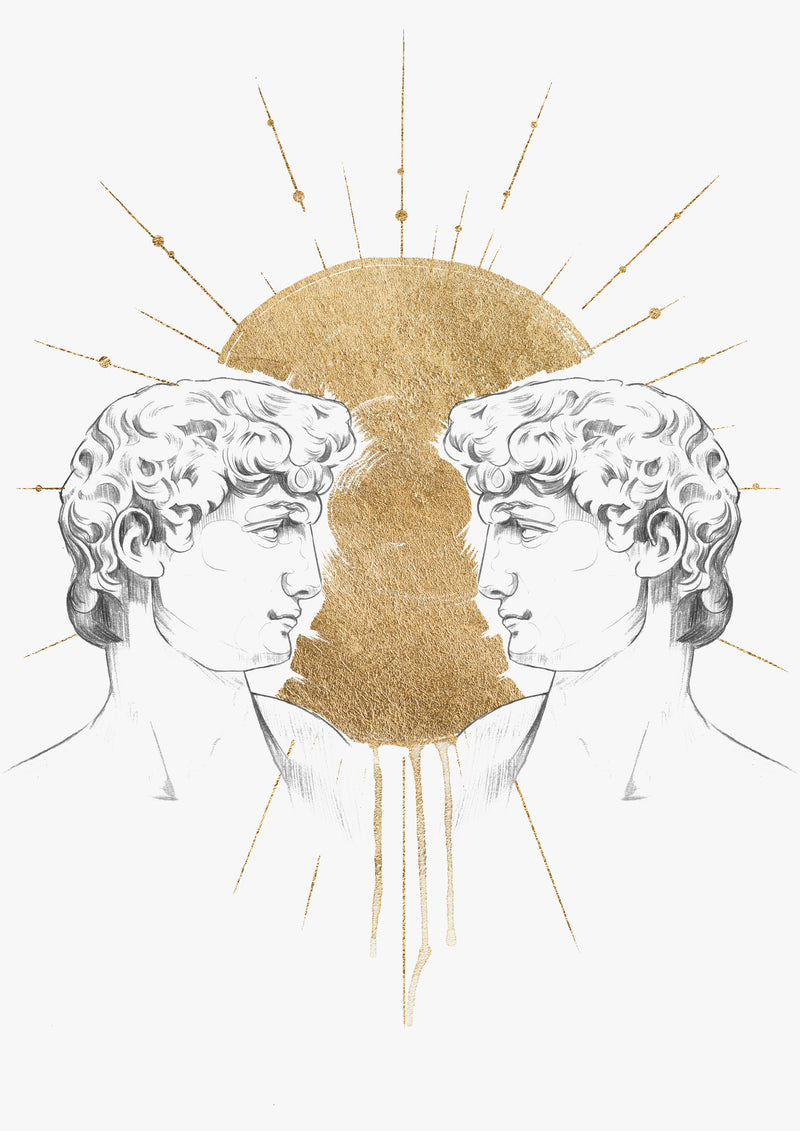 The Statue of David Michelangelo Renaissance Inspired Male Marble Bust Wall Art Print 'Narcissus'