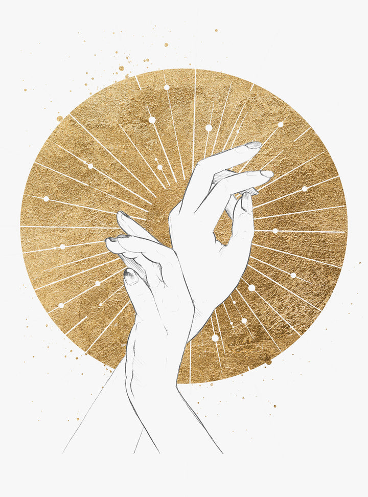 Renaissance Inspired Magical Female Hands Gold Sun Sign Wall Art Print 'Sun Sign'