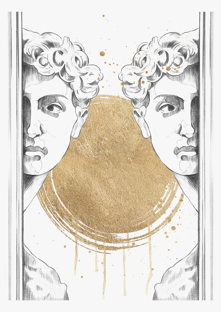 Renaissance Inspired Male Statue Bust Artwork Wall Art Print 'Golden Gaze'