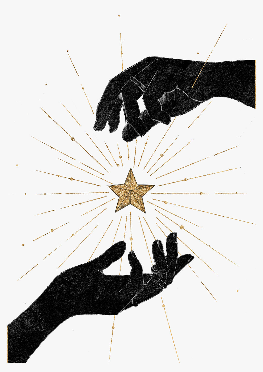 Female Hands Black And Gold Magical Witch Wall Art Print  'Upon A Star'