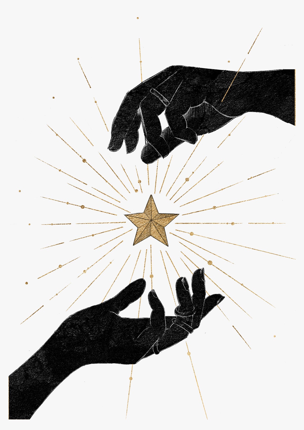 Female Hands Black And Gold Magical Witch Wall Art Print  'Upon A Star'