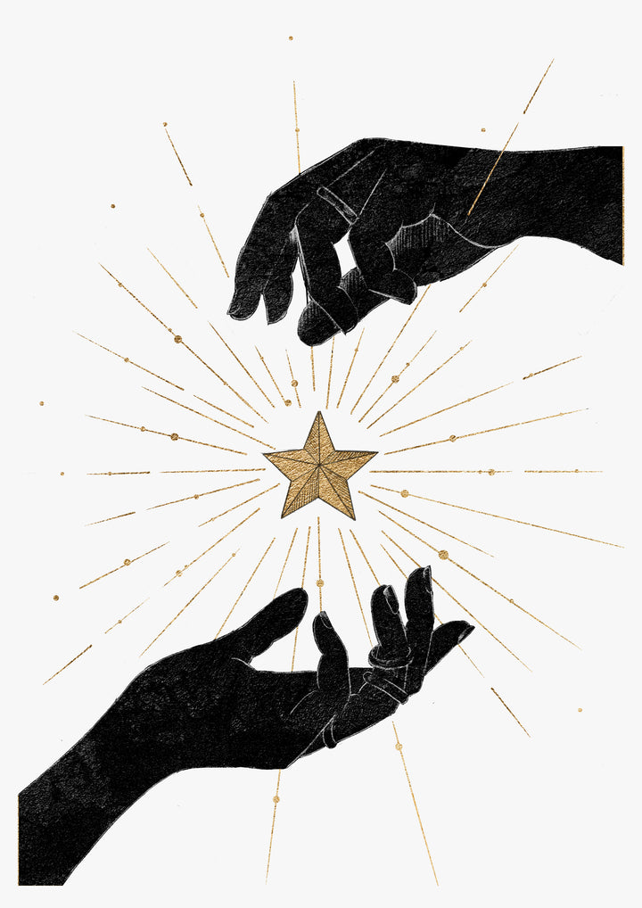 Female Hands Black And Gold Magical Witch Wall Art Print  'Upon A Star'