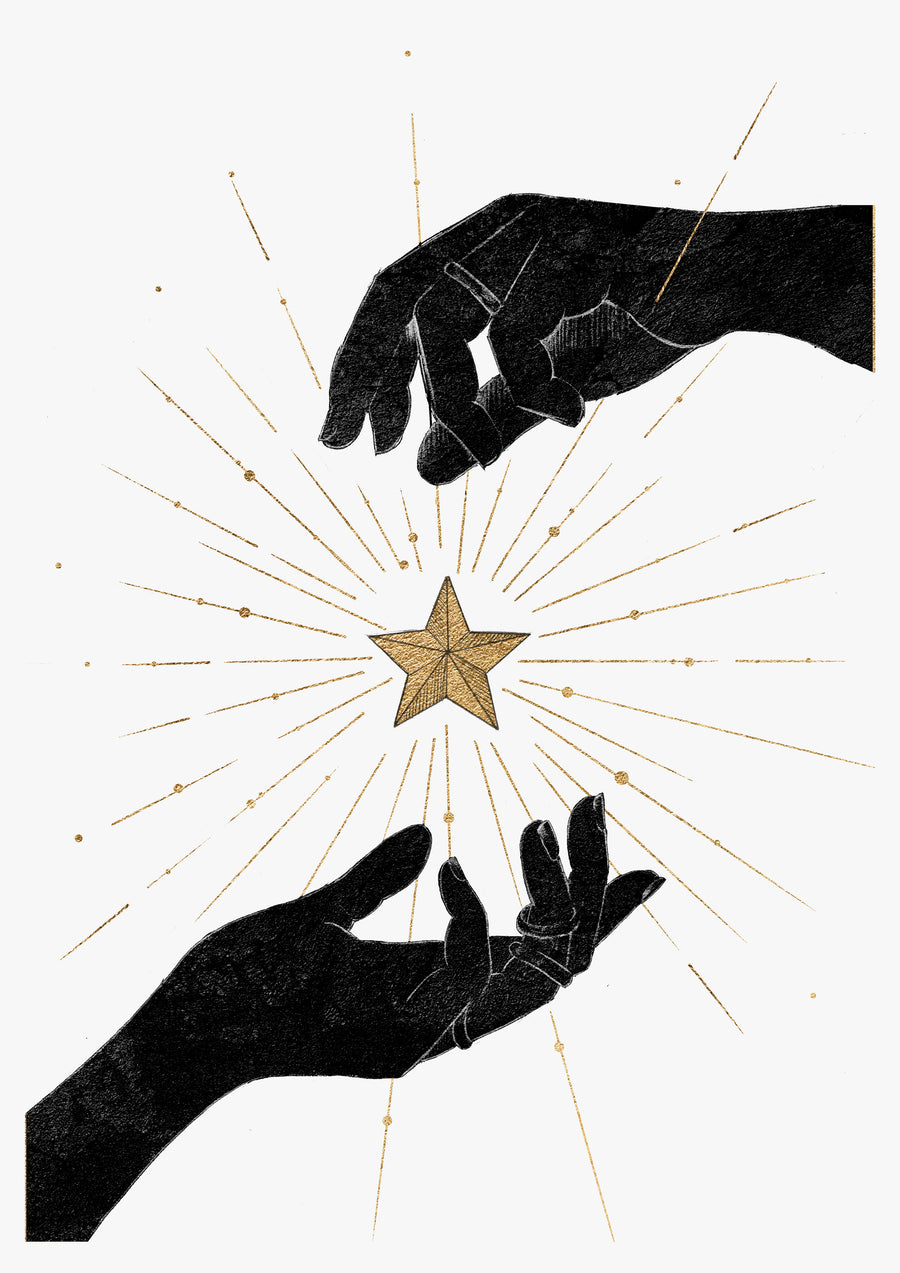 Female Hands Black And Gold Magical Witch Wall Art Print  'Upon A Star'