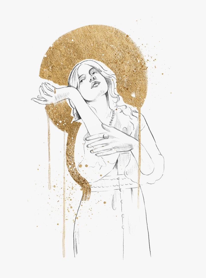Renaissance Figurative Artwork Female Gold Leaf Wall Art Print 'Star Catcher'